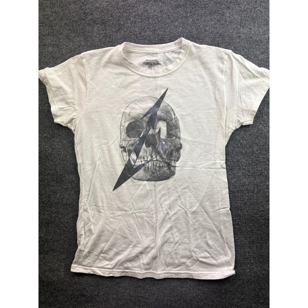 Metallica Graphic T-Shirt Womens XL White Skull Lightning Bolt Band Tee